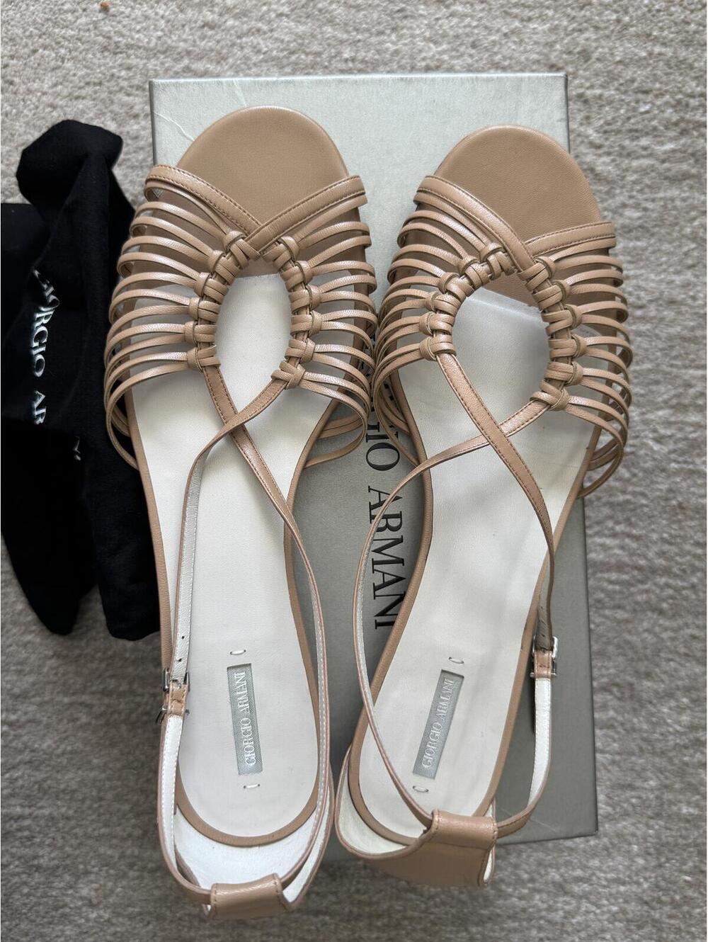 Giorgio Armani Leather Flat Strappy Sandals Nude IT 40/US 10 - Picture 6 of 7